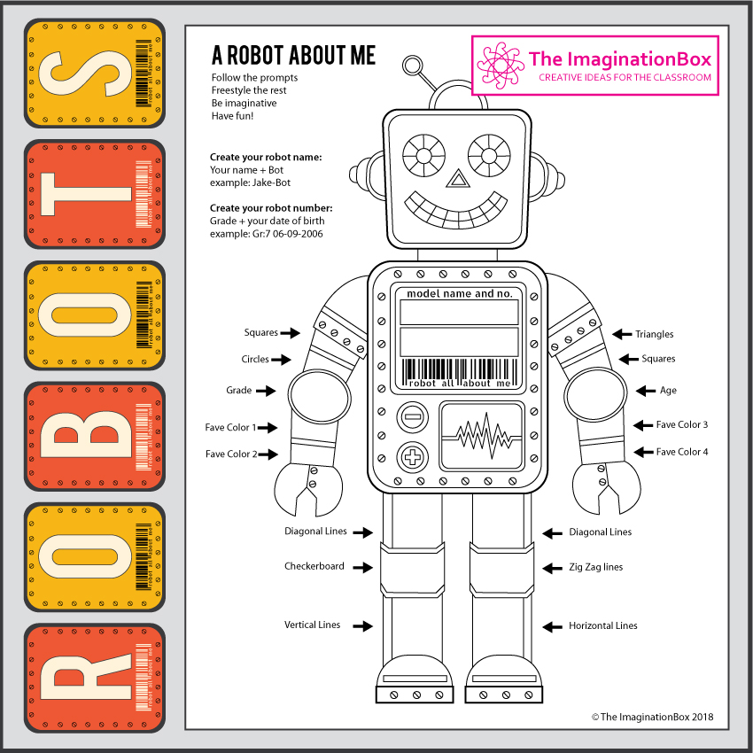 A robot all about me back to school art and writing activity