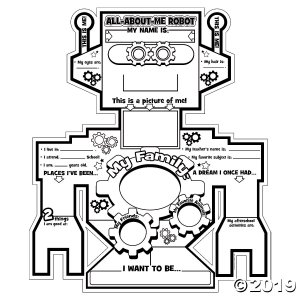 Color your own all about me robots gears posters pieces