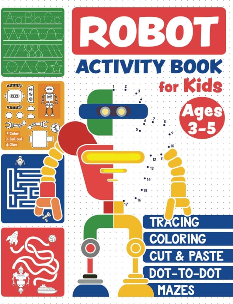 Robot activity book tracing skills by press felicific