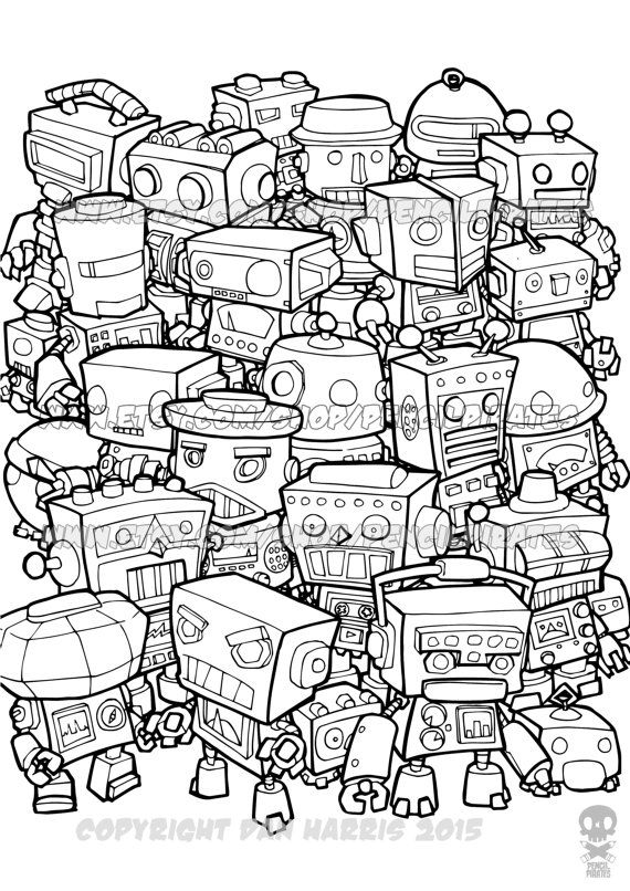 Retro robot colouring page adult colouring book page one page instant pdf