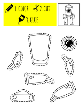 Build a robot worksheets cutting practice color cut glue crafts activity
