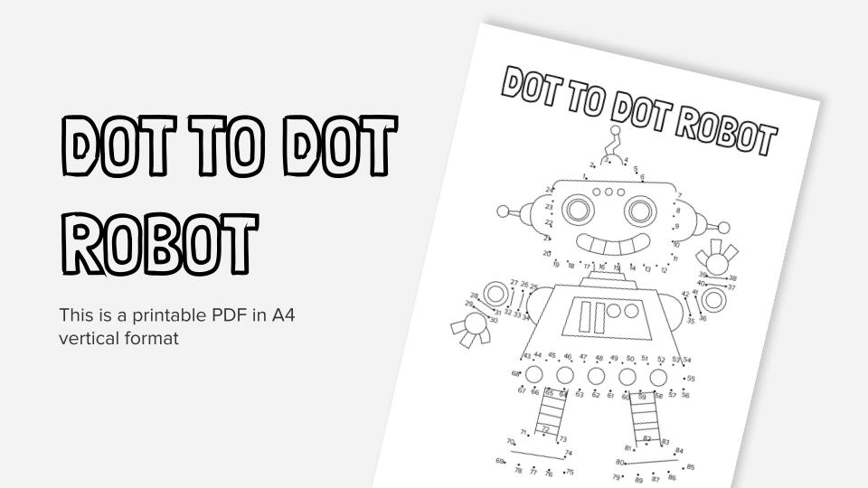 Dot to dot robot printable coloring worksheet