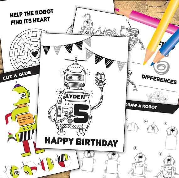 Personalized robot coloring pages sheets robot birthday activities robot printable robot party activity