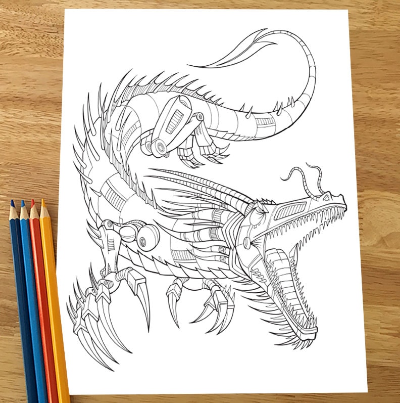 Robot dragon coloring page downloadable pdf file