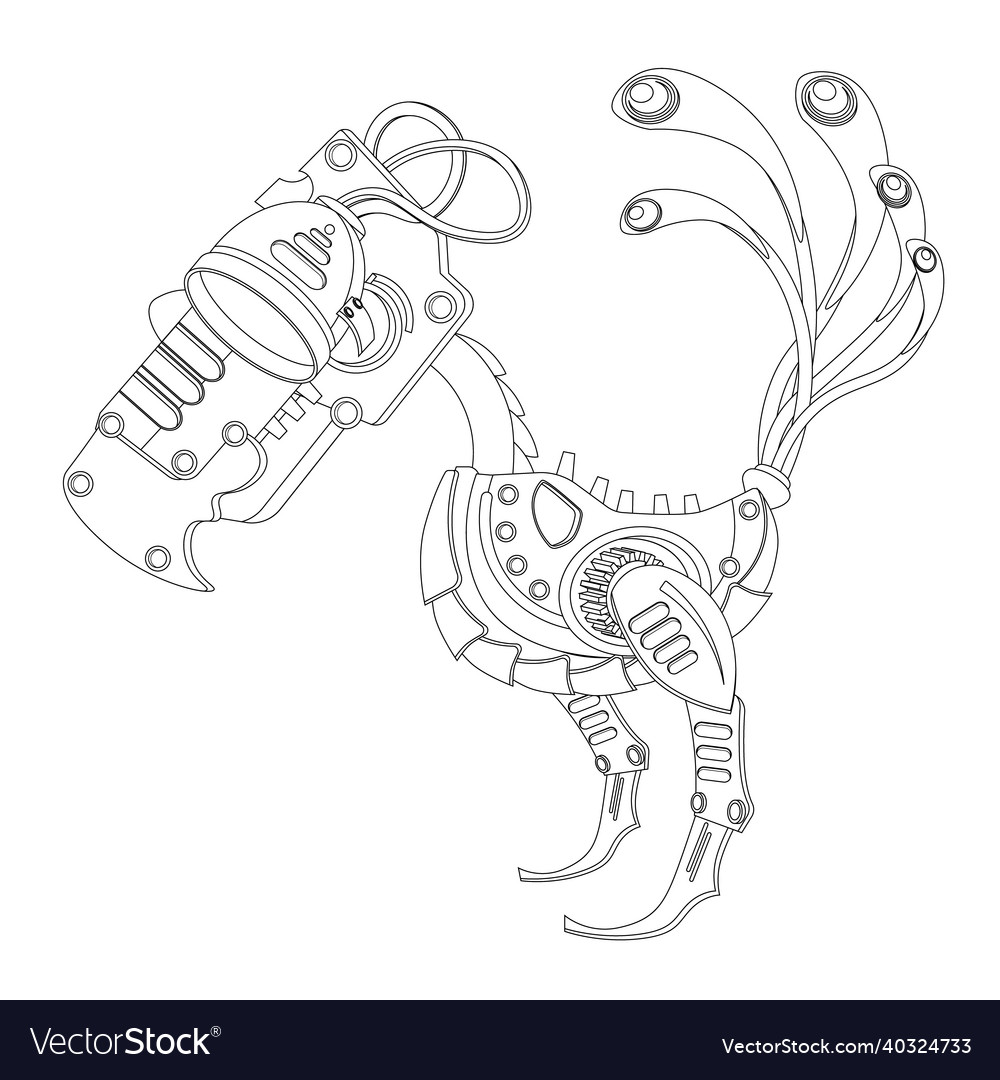 Steampunk bird robot coloring book on a white vector image