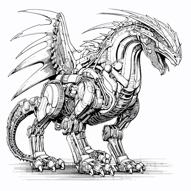 Premium vector fighter dragon robot sketch