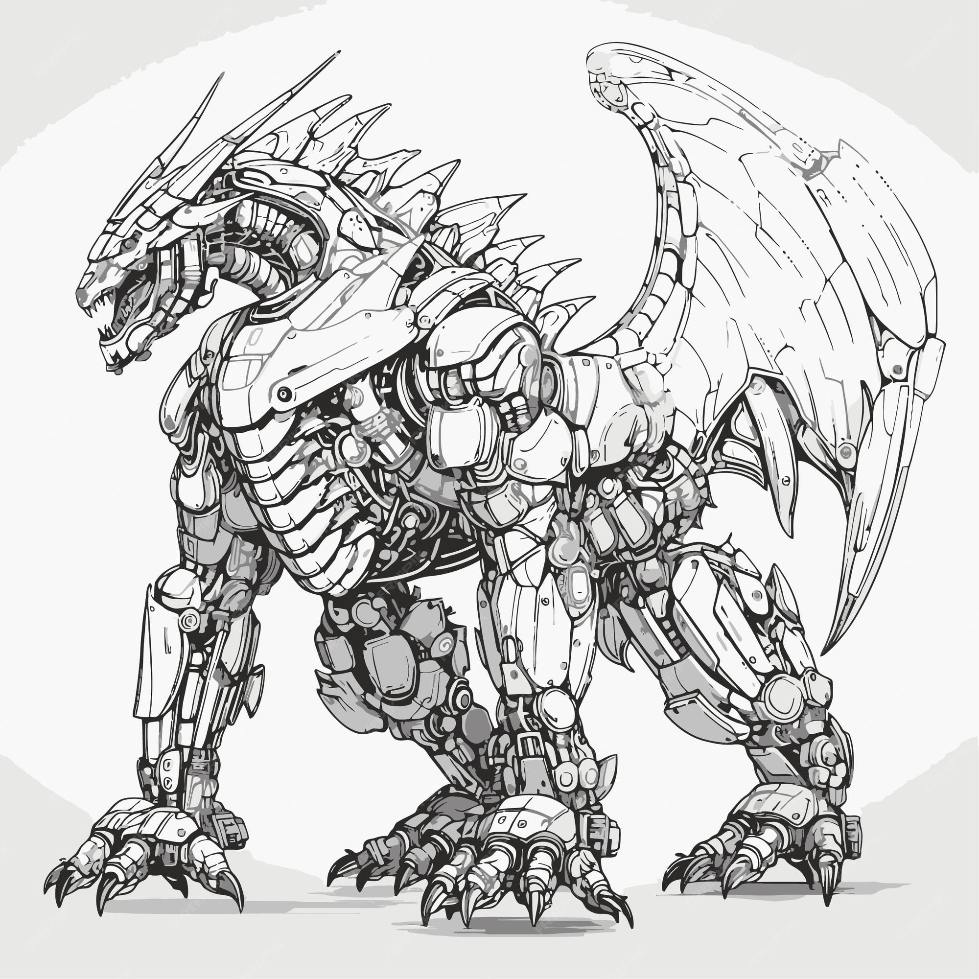 Croquis de robot dragon battant vecteur premium