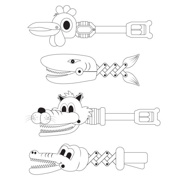 Robotic arm hand industrial robot flat vector icons set stock illustrations royalty