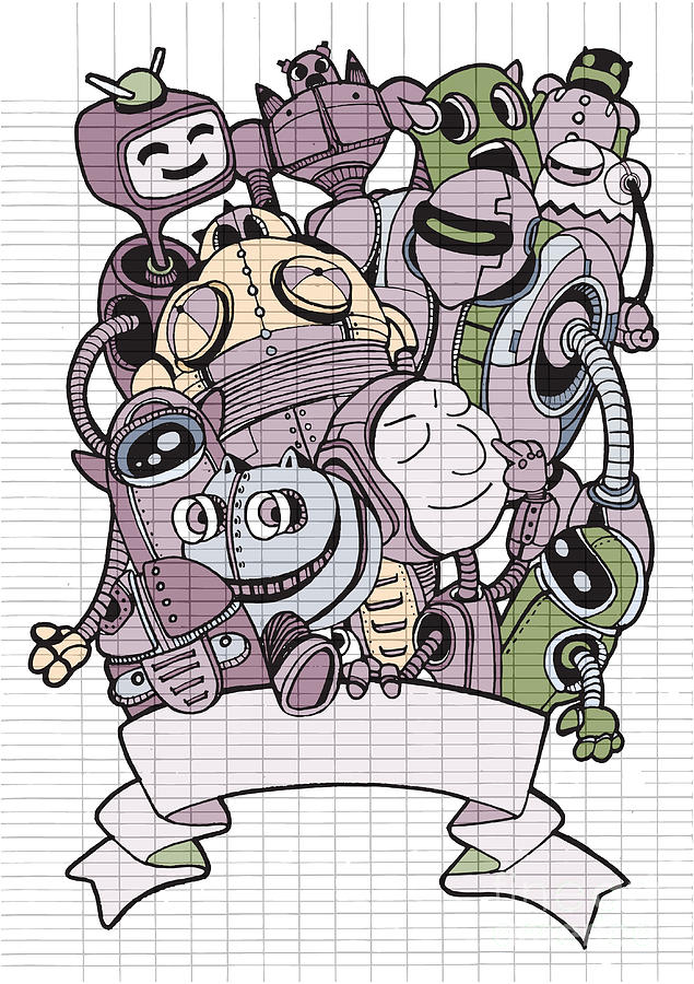Hand drawn vector illustration of doodle robot element digital art by pakpong pongatichat