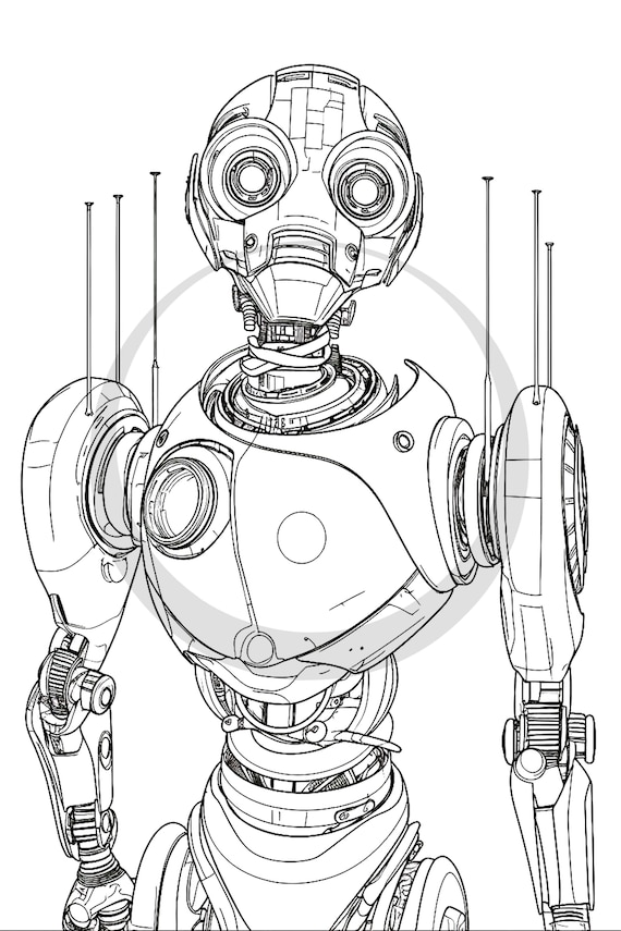 Robots printable coloring pages unique robot illustrations adult teen coloring book pdf instant download