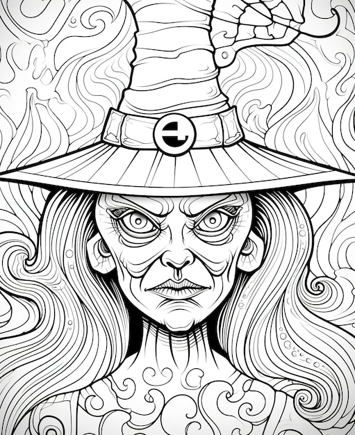 Premium ai image coloring page for kids evil halloween witch