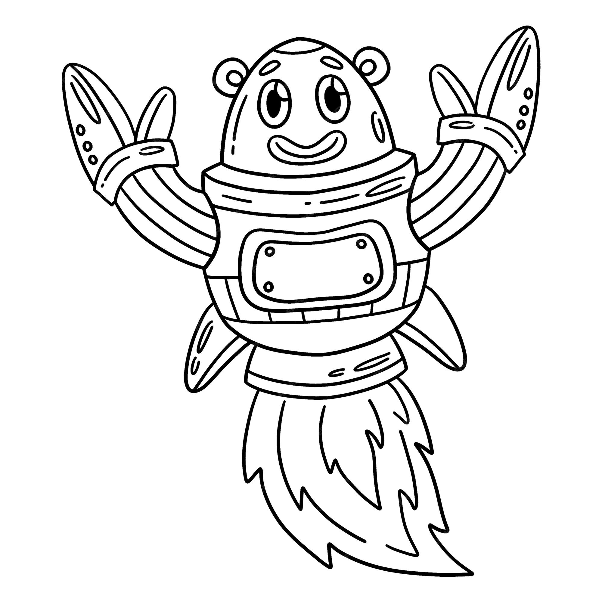 Premium vector a cute and funny coloring page of a robot with rocket booster provides hours of coloring fun for children to color this page is very easy suitable for little kids and toddlers