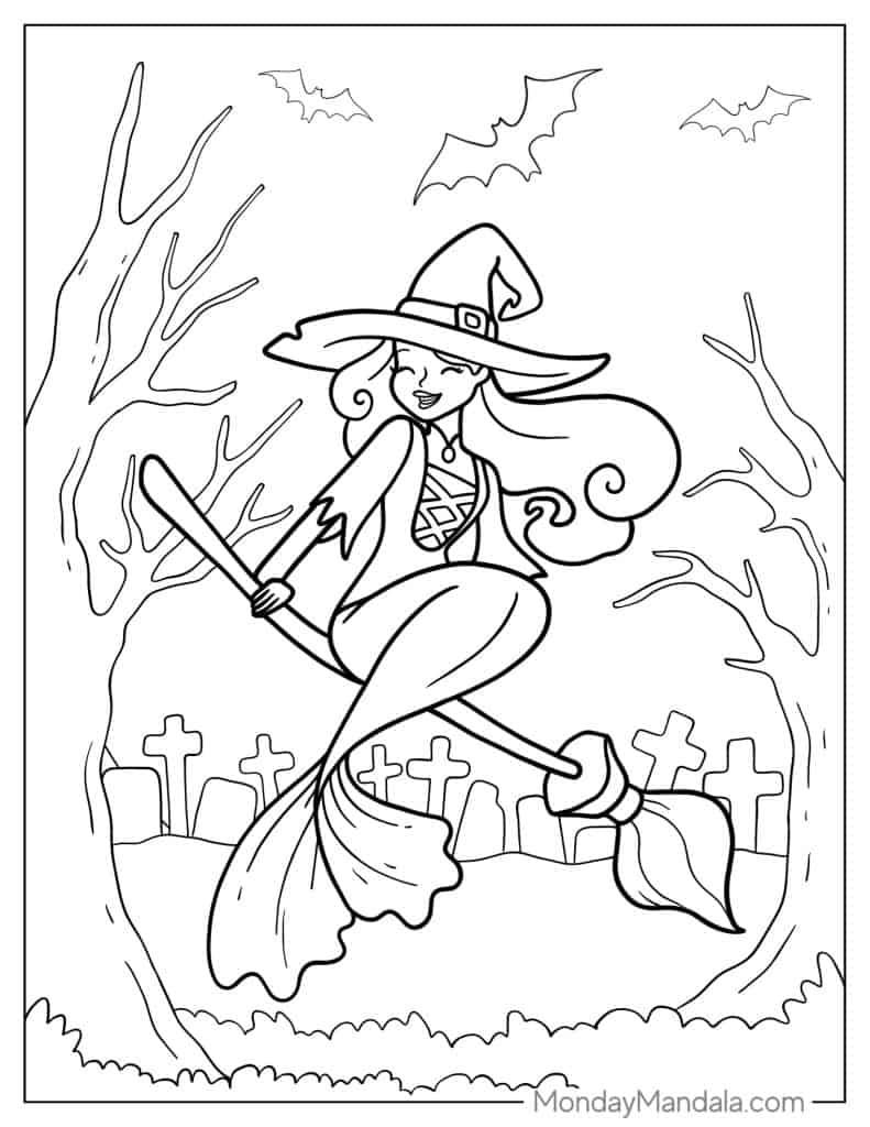 Witch coloring pages free pdf printables