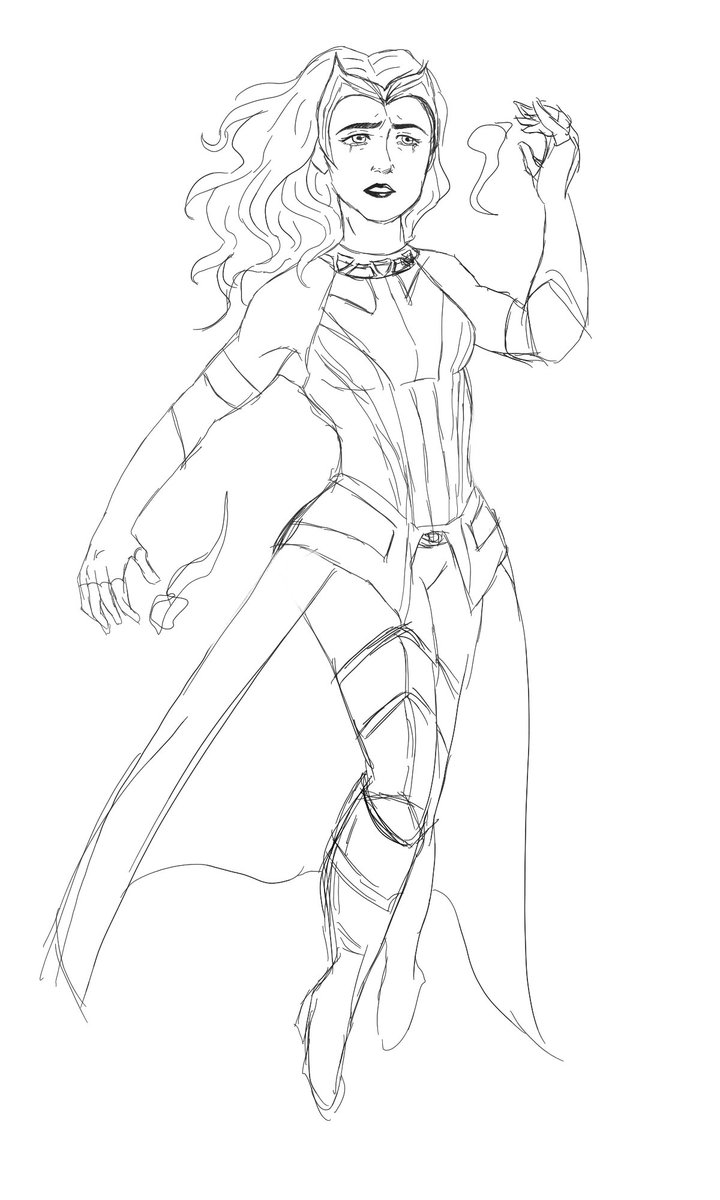 Mshs contents on x wip anyway spoiler alert this is a work in progress drawing i did of wanda in her new scarlet witch outfir her boots were shown much so its