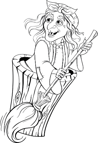 Baba yaga witch from russian folk tales black and white illustration for coloring book stock illustration