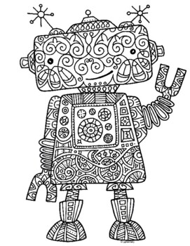 Robot zentangle coloring page by pamela kennedy tpt
