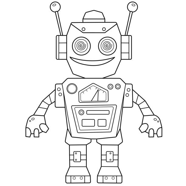 Coloring page outline of cartoon robot for children vector coloring book for kids stock illustration