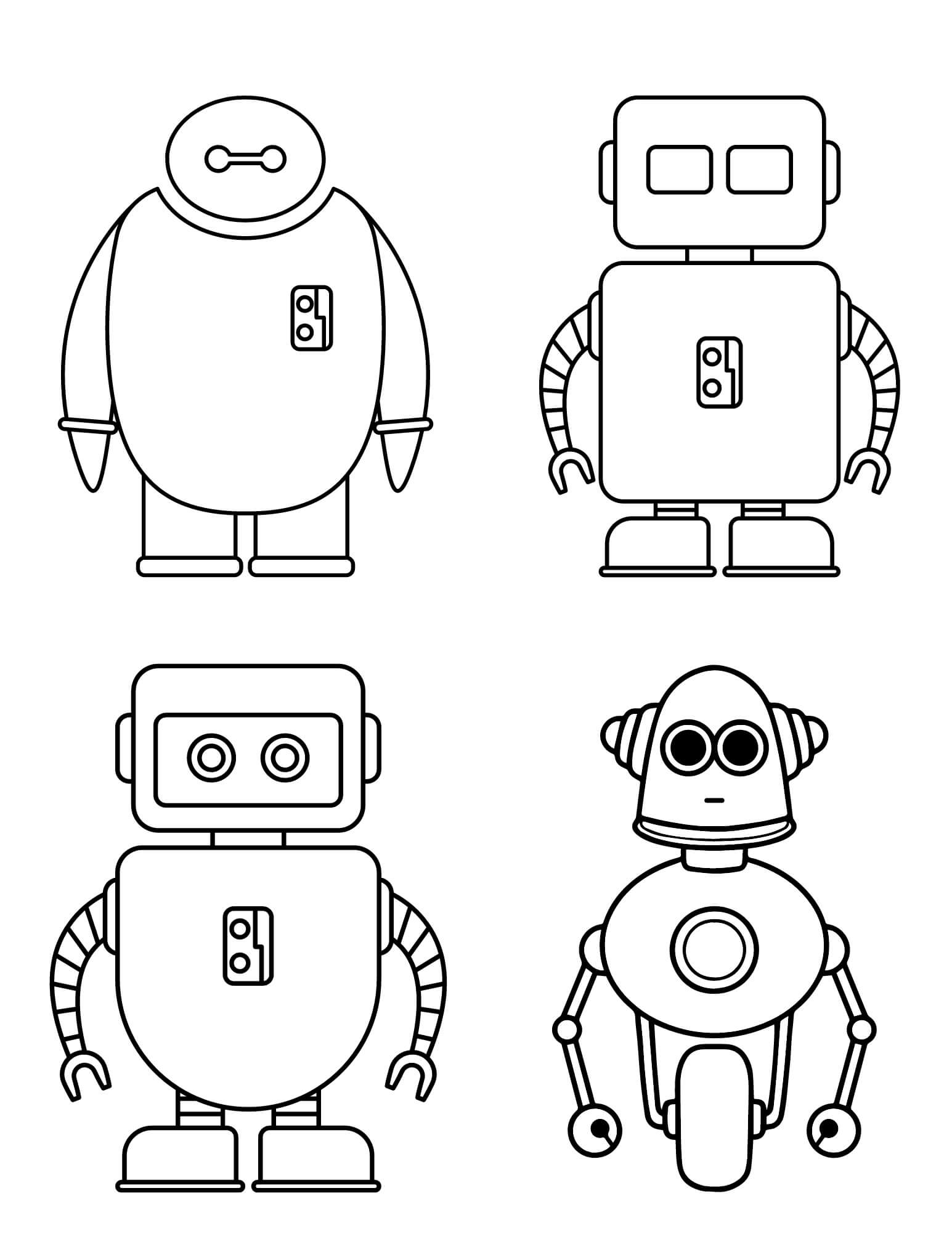 Four robots coloring page