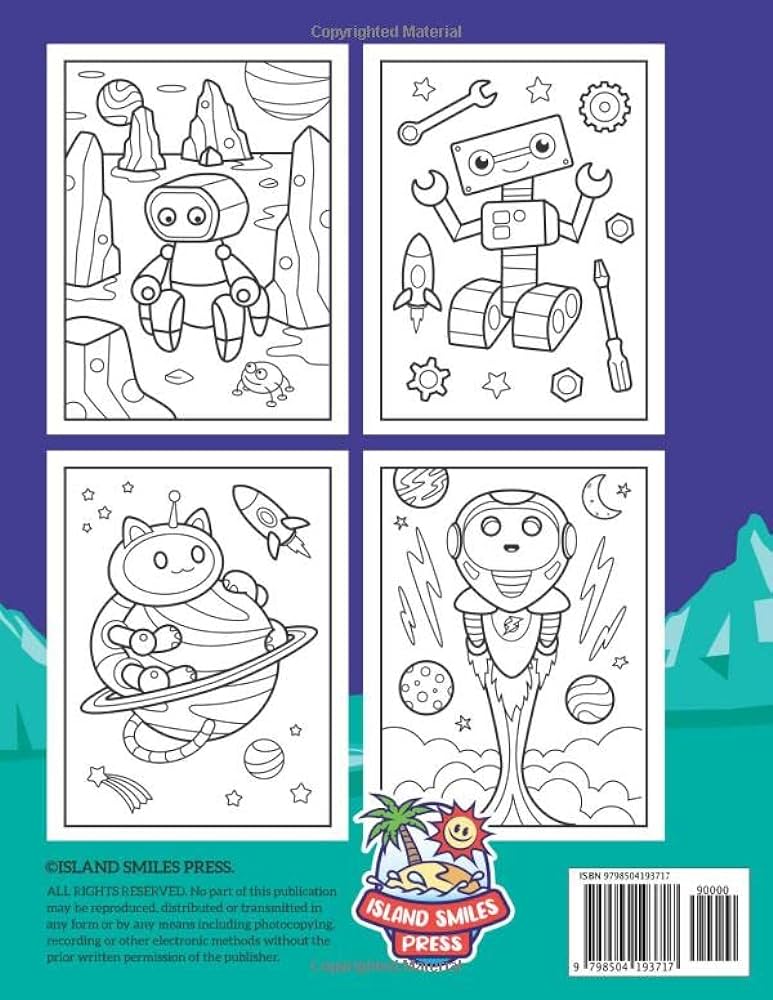 Space and robots coloring book for kids ages
