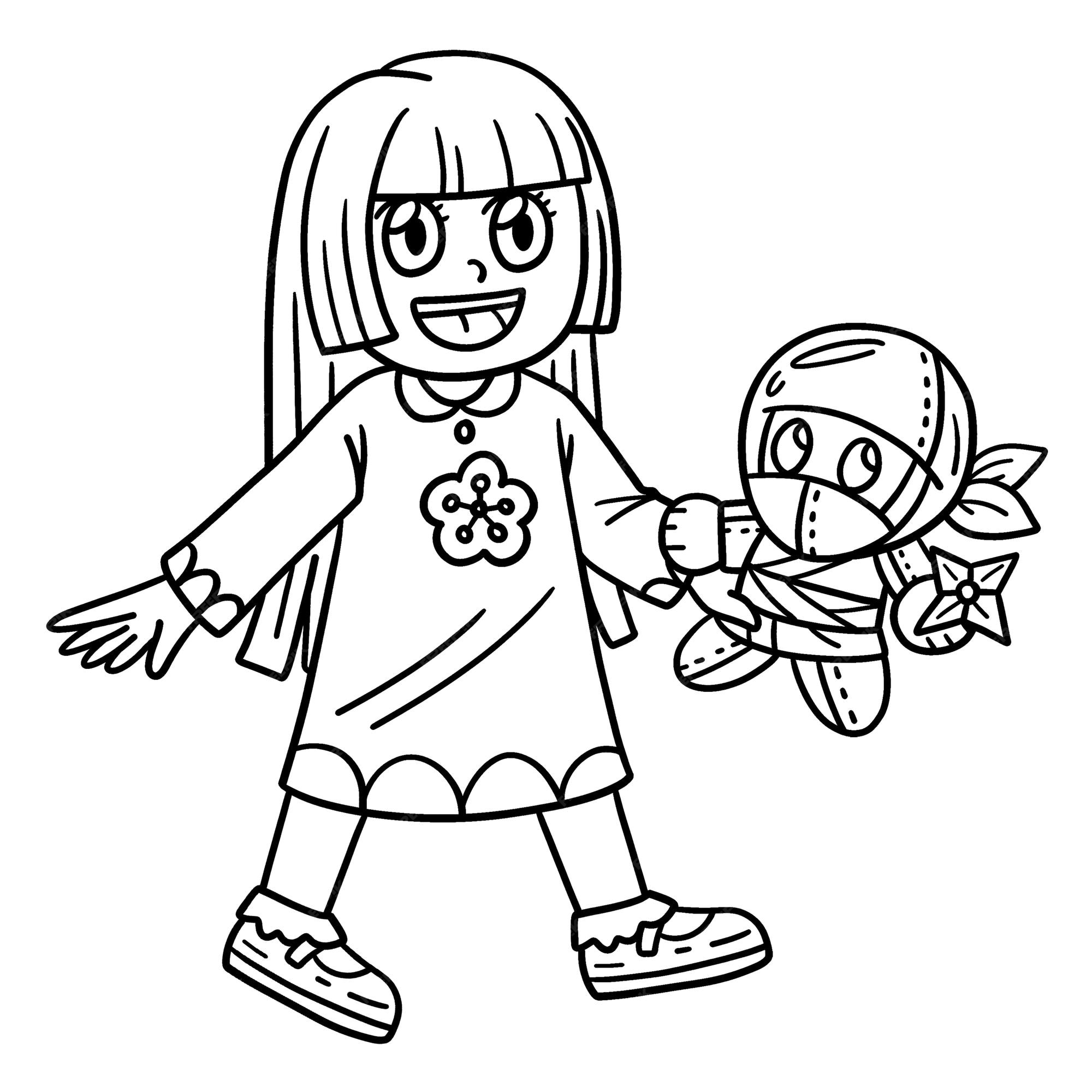Premium vector a cute and funny coloring page of a child with ninja plushie provides hours of coloring fun for children color this page is very easy suitable for little kids