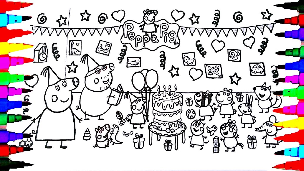 Peppa pig coloring book pages kids fun art activities for children learning rainbow colors party