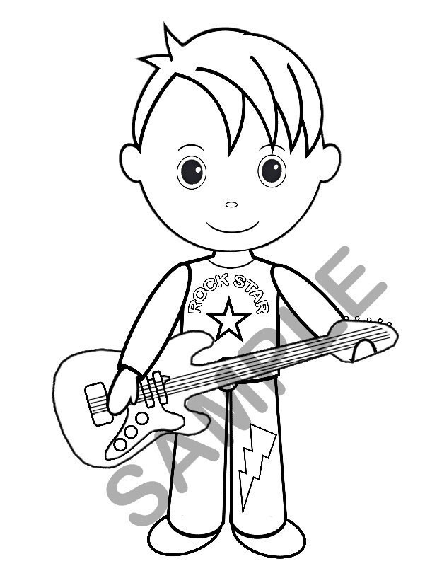 Personalized rockstar coloring page birthday party favor colouring activity sheet personalized printable template
