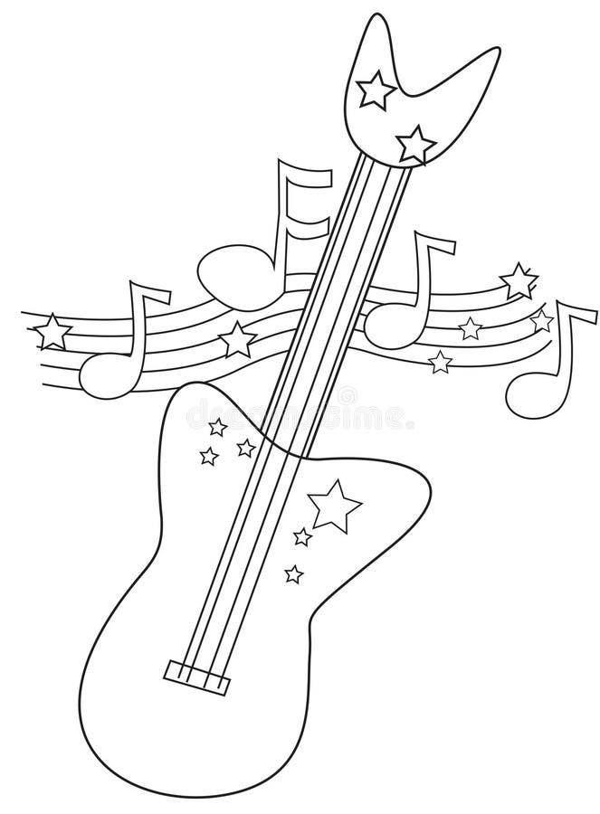 Electric guitar coloring page stock illustration