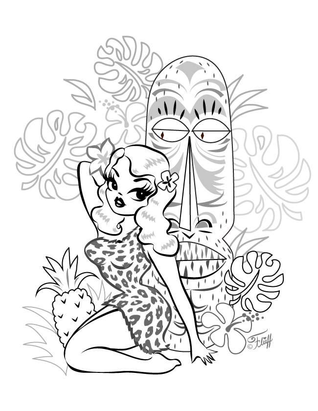 Tiki pinup girls free coloring page downloads by miss fluff