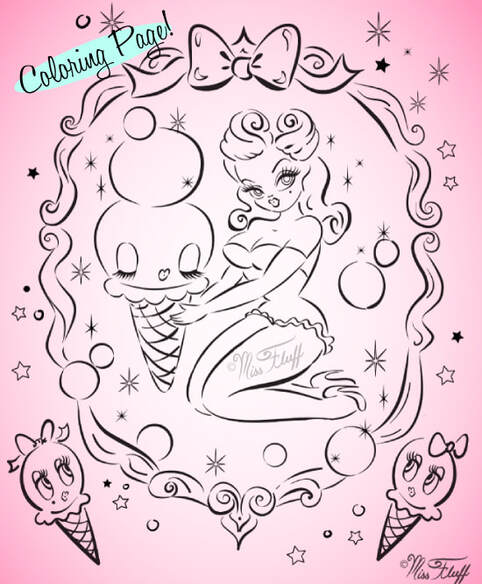 Free cute pinup doll coloring pages by miss fluff