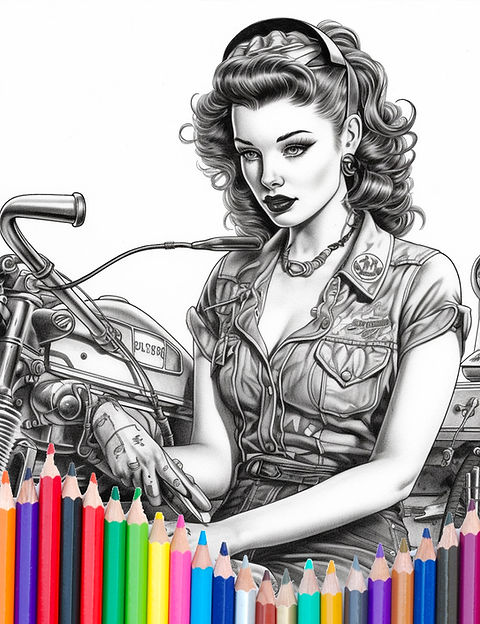 Pinup girls and motorcycles pack coloring pages volume two the dirty gringo