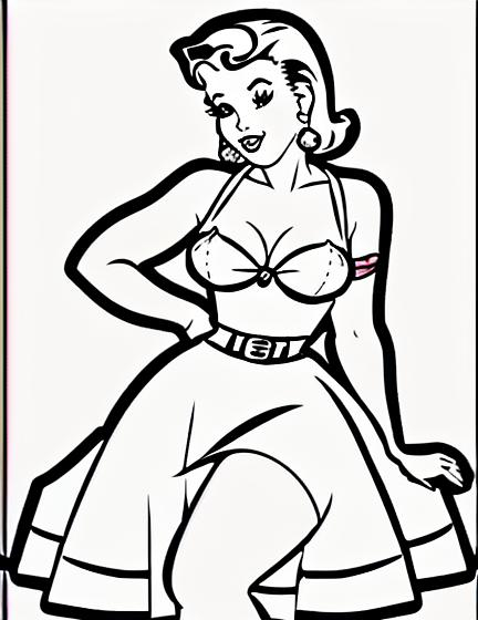 Vintage pin up girl coloring page
