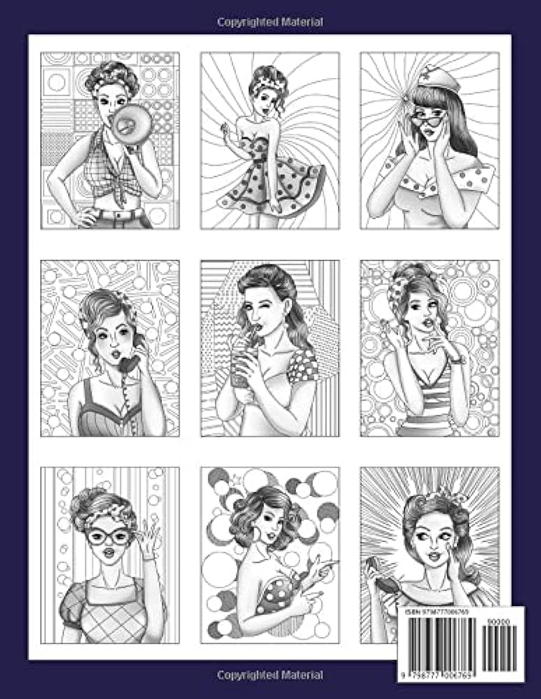 Pin up models coloring book an easy adult coloring book featuring fun and cute pop art pin up models in light grayscale browne ava books