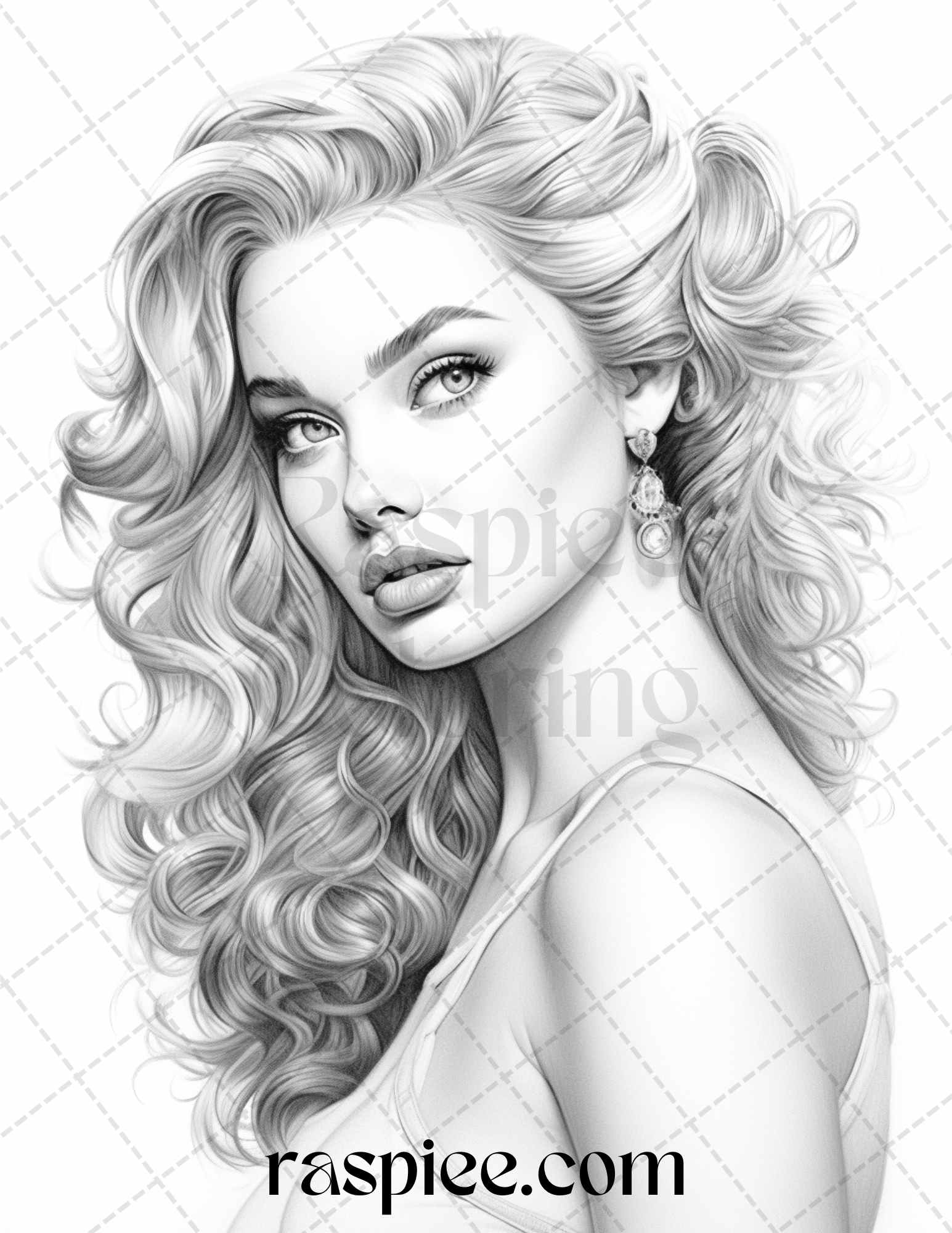 Vintage pin up girls grayscale coloring pages printable for adults â coloring