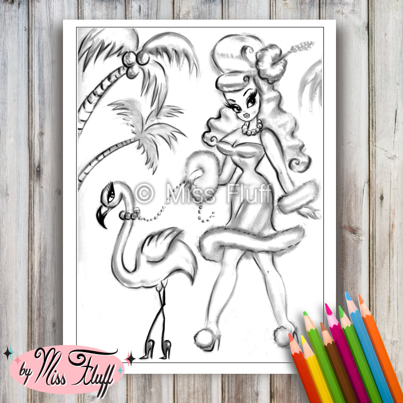 Fun adult coloring pages of a flamingo girl by miss fluff