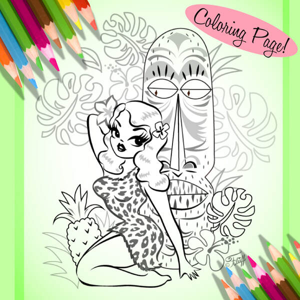 Tiki pinup girls free coloring page downloads by miss fluff