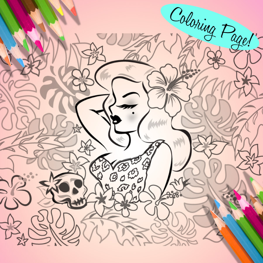 Tiki pinup girls free coloring page downloads by miss fluff