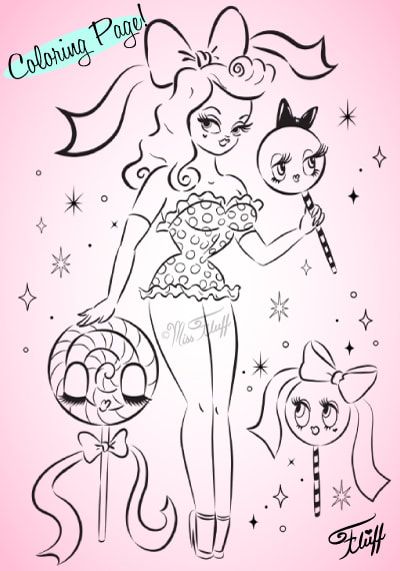 Free cute pinup doll coloring pages by miss fluff