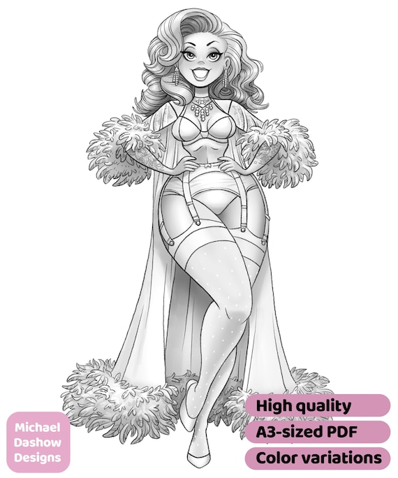 Burlesque mercedes printable adult coloring page instant download