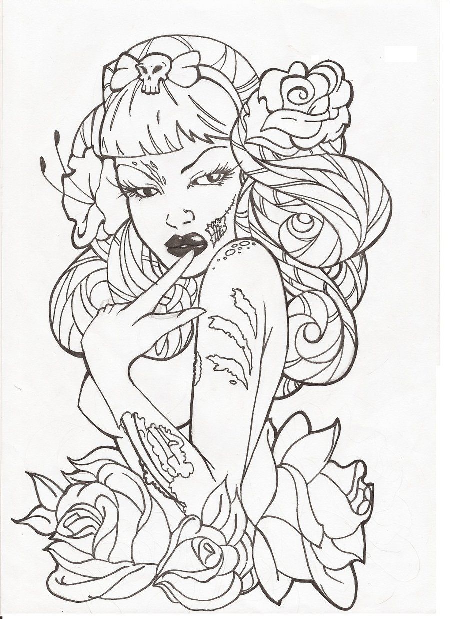 Pinup zombie by kitajec on deviantart skull coloring pages coloring book art coloring pages