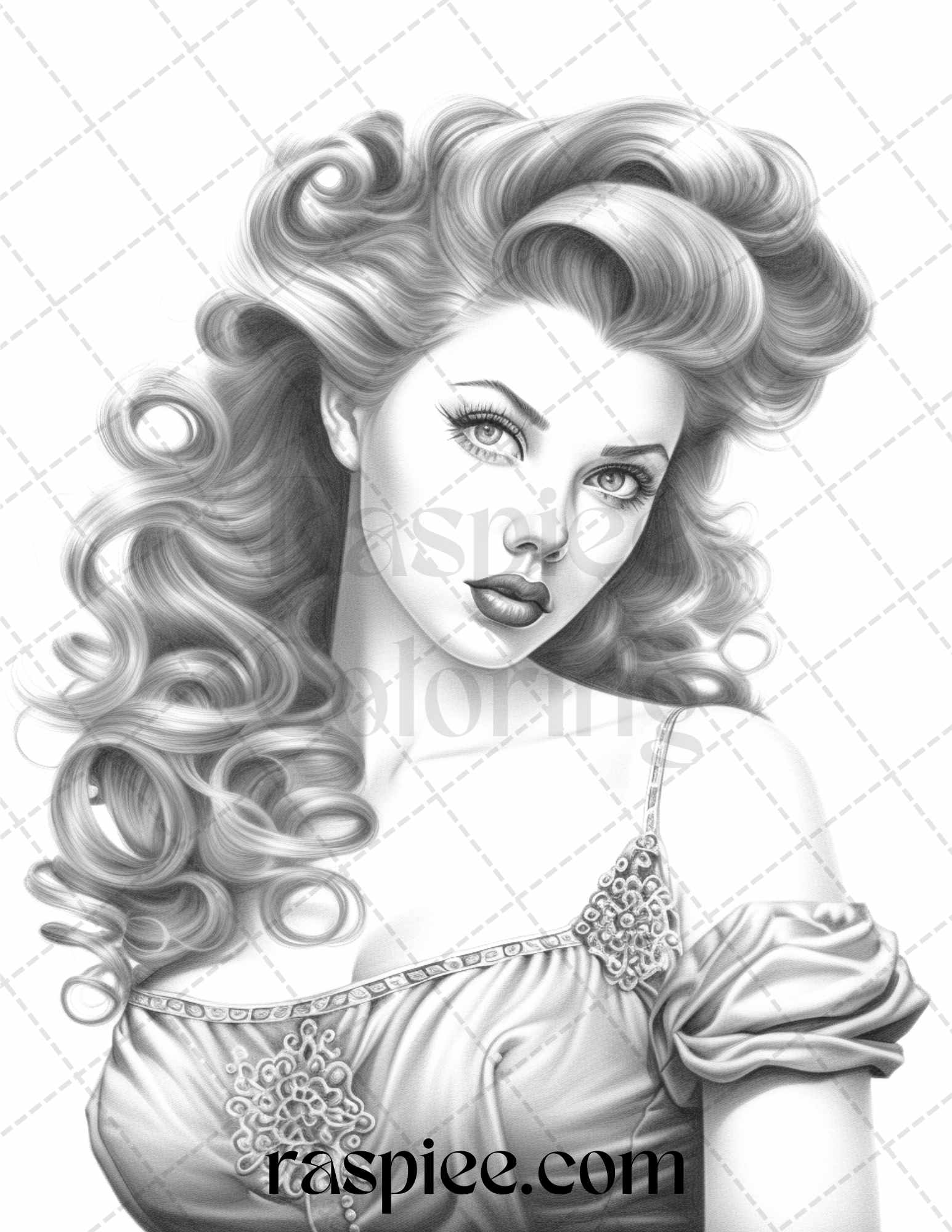 Vintage pin up girls grayscale coloring pages printable for adults â coloring