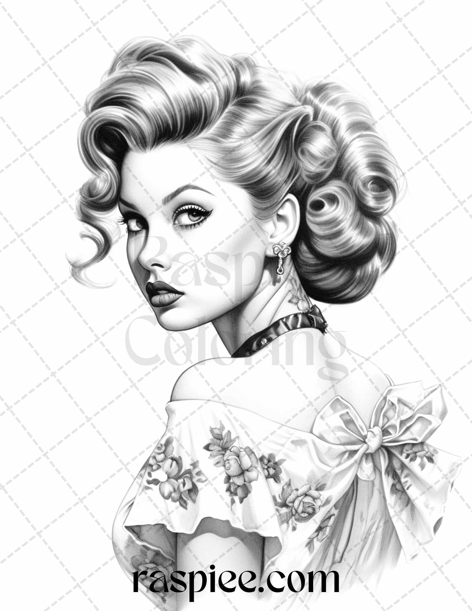 Vintage pin up girls grayscale coloring pages printable for adults â coloring