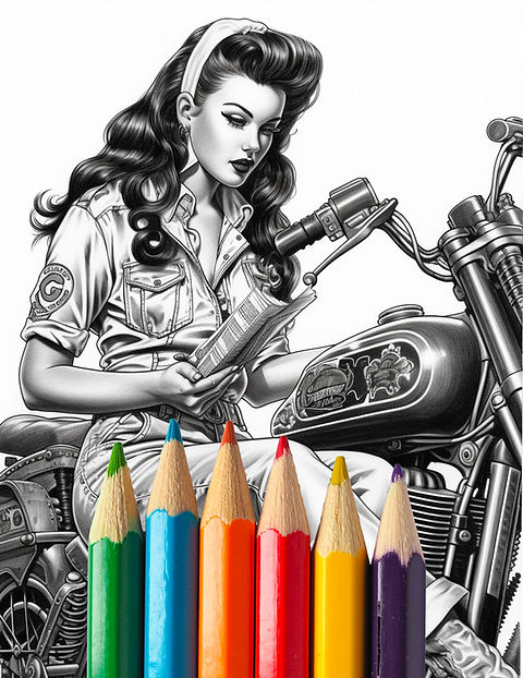 Pinup girls and motorcycles pack coloring pages volume nine the dirty gringo