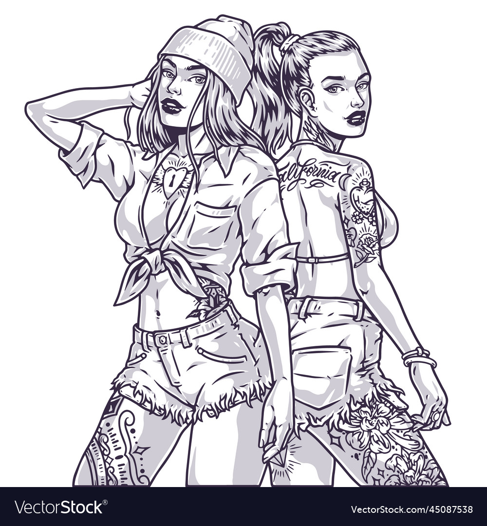 Hot tattoo girls monochrome label royalty free vector image