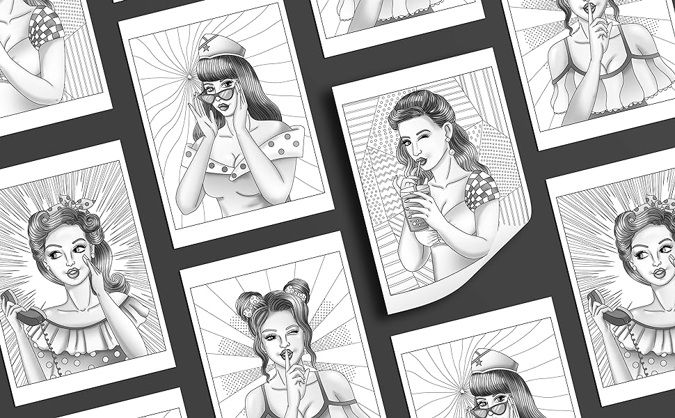 Pin up models coloring book an easy adult coloring book featuring fun and cute pop art pin up models in light grayscale browne ava books