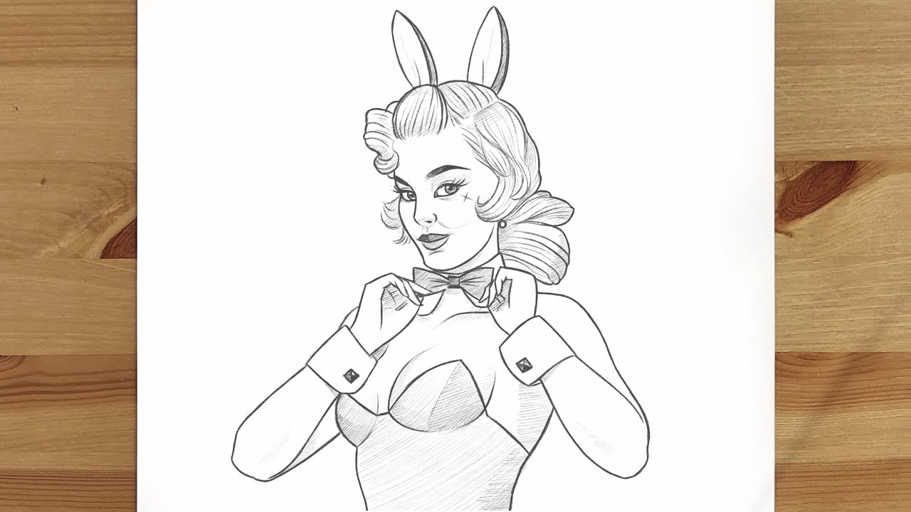 How to draw a bunny girl pencil sketch drawing pin up girl drawing tutorial
