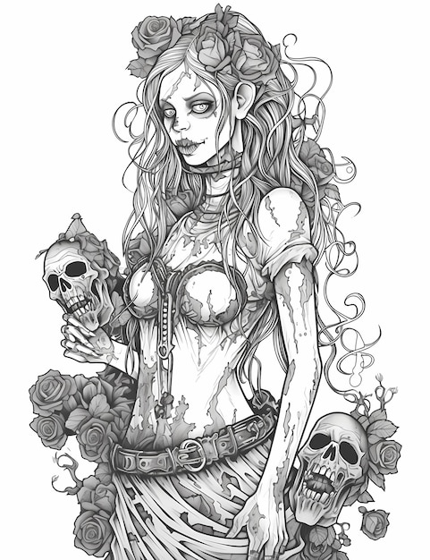 Zombie vixen low detail coloring book pagina di una undead pinup girl foto premium