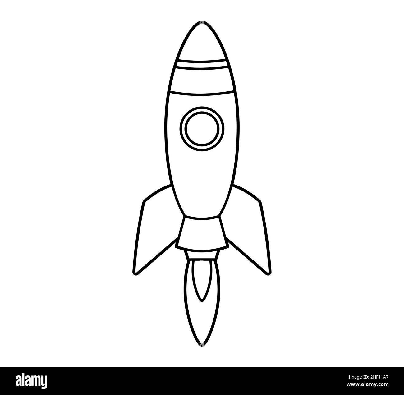 Rocket flying up into space icon coloring book vector isolated illustration on white background black and white line art stock vector image art