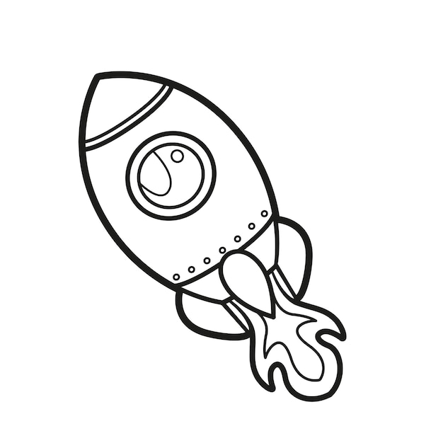 Premium vector space rocket in flight outlined for coloring page on a white background