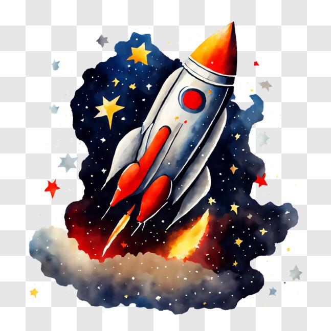 Download colorful rocket ship in space png online