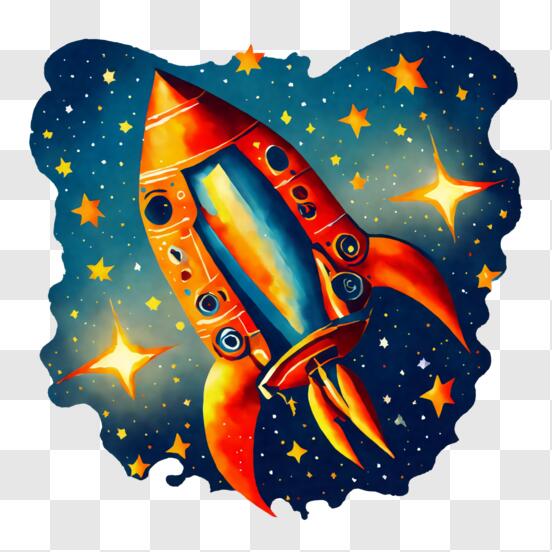 Download colorful rocket ship in outer space png online